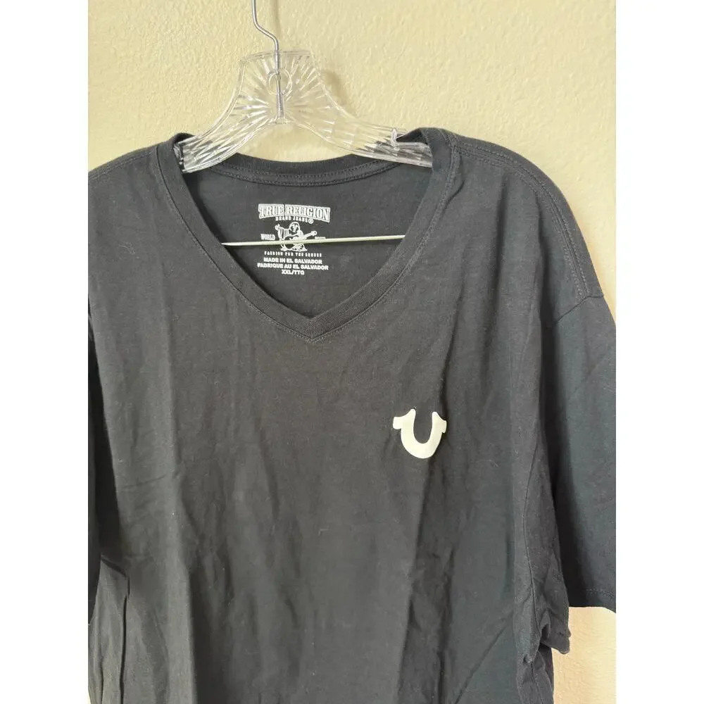True Religion Black V-Neck Short Sleeve 100% Cotton T-Shirt Size XXL